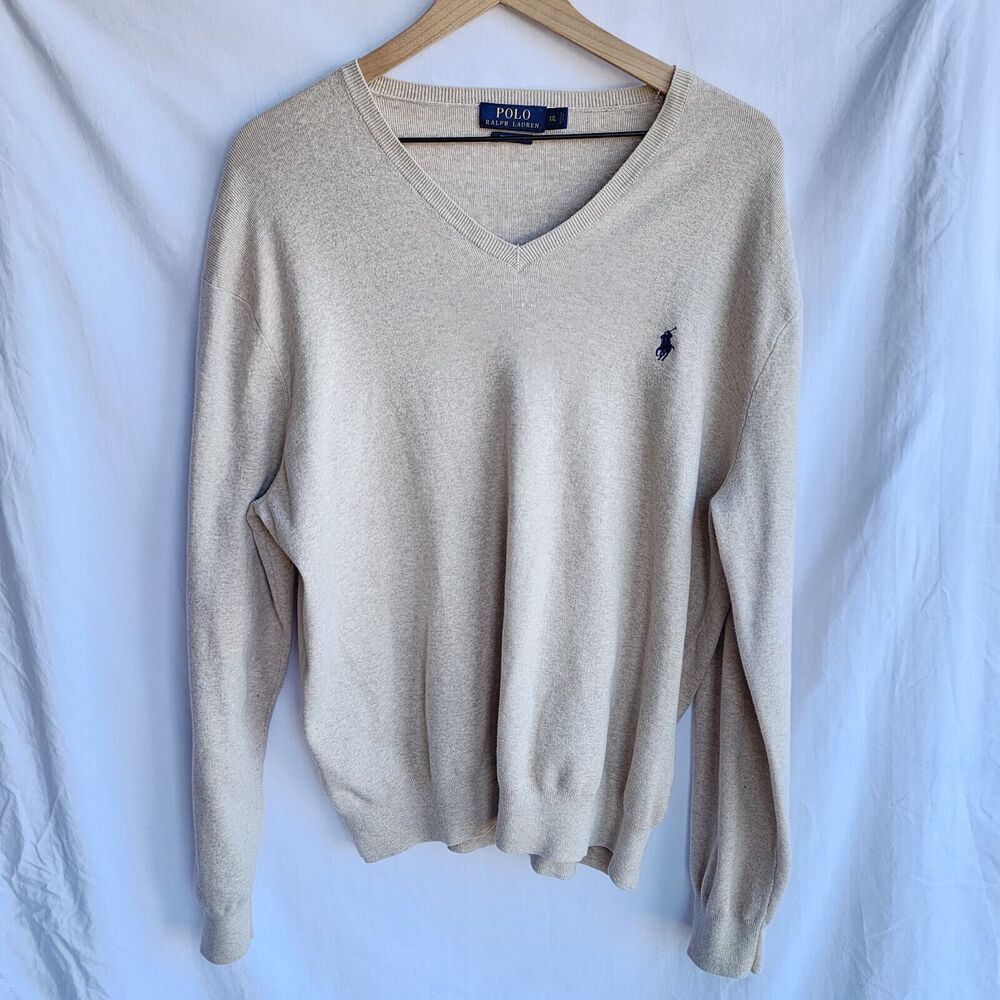 Polo Ralph Lauren Sweater Mens XXL Oatmeal Pima Cotton Casual Preppy Lightweight - Picture 1 of 5
